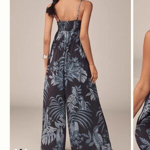 rare Find Anthropologie Farm Rio Navy  with Light Blue Botanical Print romper